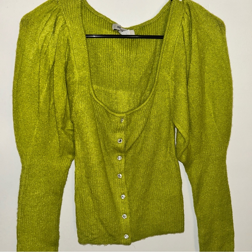 Urban Outfitters Lime Green Knit Button-Up Blouse
